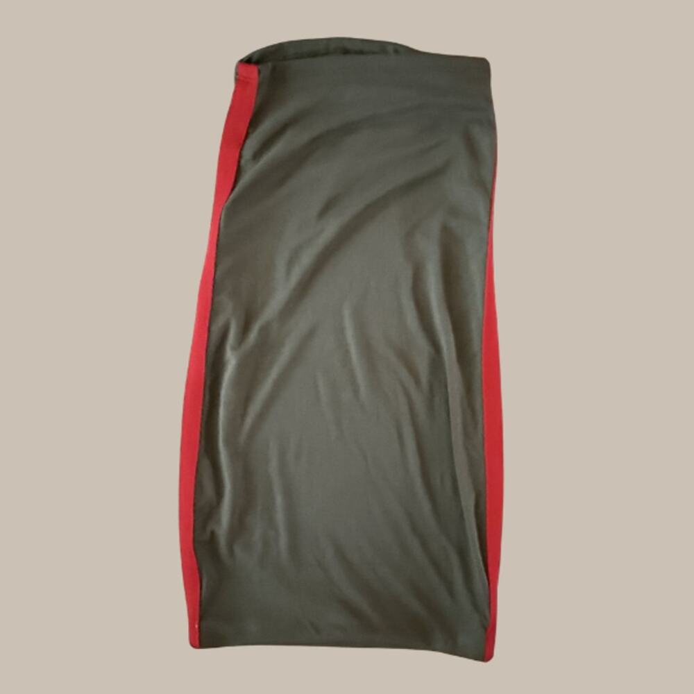 Meek Army Green Red Side Stripe Midi Pencil Skirt Stretchy No Size Tag